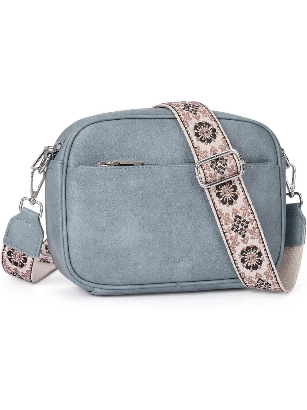 Women's Blue Vegan Leather Small Crossbody Bag Purses with Adjustable Strap